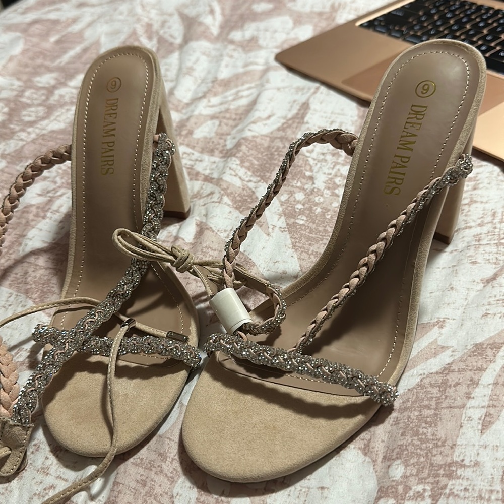 Dream Pairs Women's High Chunky Block Rhinestone Braid Heels